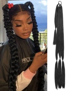 2入組長款編織馬尾辮延長辮帶髮圈直筒圍裹式接髮馬尾自然柔軟的合成纖維發片適合女士日常穿著26英寸30英寸34寸黑色 - 黑色 - 查看 8