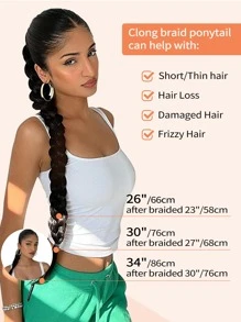 2顶长款编织马尾假发，带发圈，圆形直发合成假发，自然柔软，适合女性日常佩戴，26英寸、30英寸、34英寸，黑色 - 黑色 - 查看 8