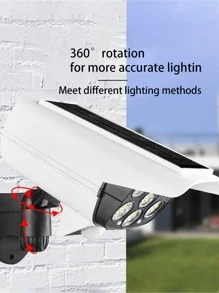 1pc Solar Powered 2400mah Simulation Cctv Camera Wall Lamp With Remote Control, Motion Sensor, Led Outdoor Light For Garden, Front Door, Garage, Patio, Yard - White - View 4