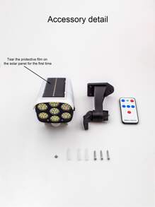 1pc Solar Powered 2400mah Simulation Cctv Camera Wall Lamp With Remote Control, Motion Sensor, Led Outdoor Light For Garden, Front Door, Garage, Patio, Yard - White - View 9