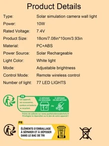 1pc Solar Powered 2400mah Simulation Cctv Camera Wall Lamp With Remote Control, Motion Sensor, Led Outdoor Light For Garden, Front Door, Garage, Patio, Yard - White - View 10