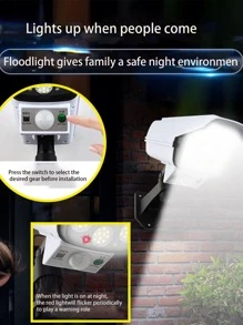 1pc Solar Powered 2400mah Simulation Cctv Camera Wall Lamp With Remote Control, Motion Sensor, Led Outdoor Light For Garden, Front Door, Garage, Patio, Yard - White - View 5