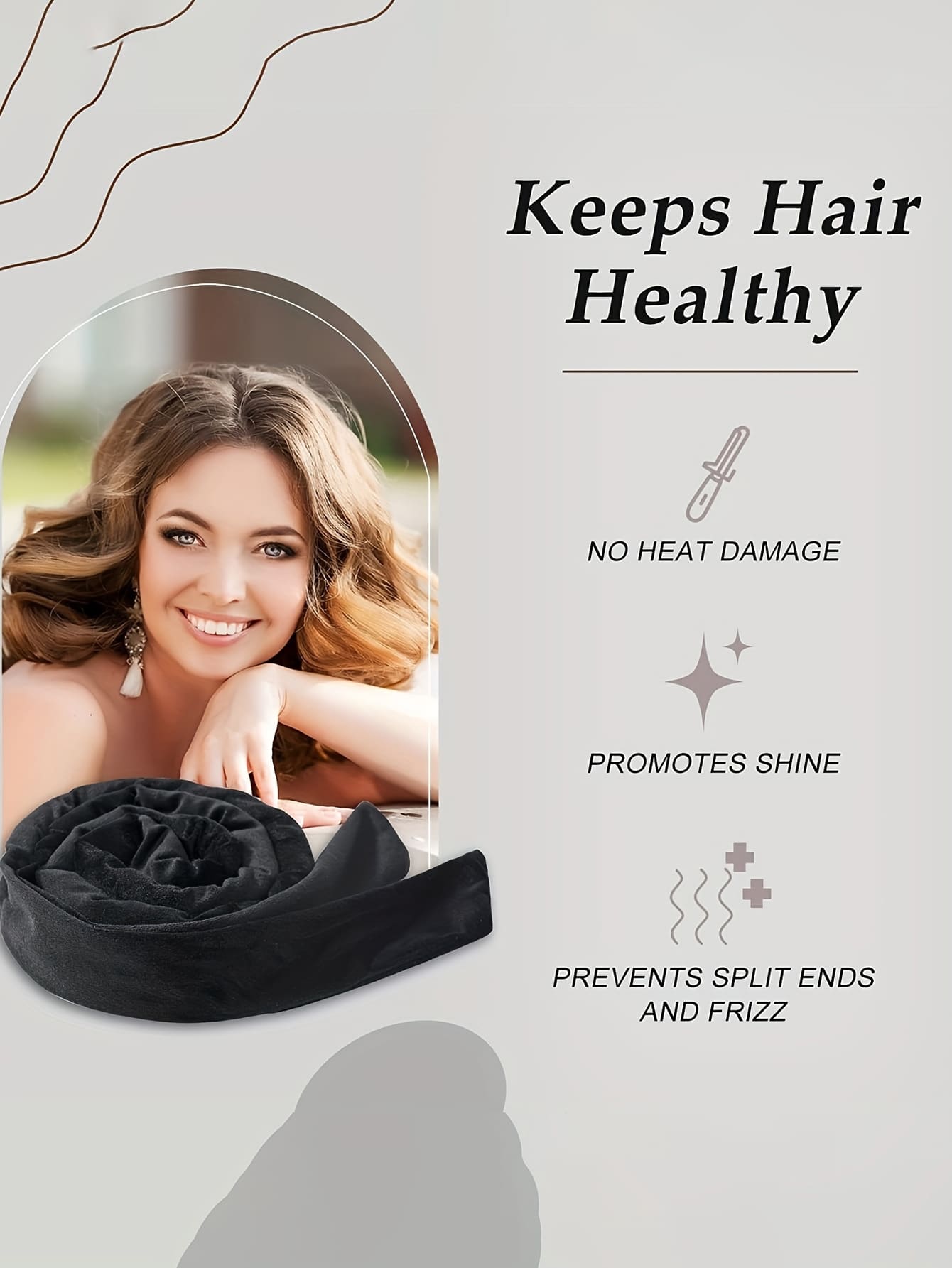 Heatless Curling Rod Headband, No Heat Curl Ribbon with Scrunchie