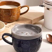 HappyWare Multicolor Ceramic Mug With Gray Cat Design Lid - Multicolor - View 3