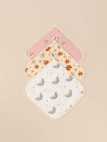 3入組彩虹雛菊＆櫻桃圖案童裝手帕,具皺紋質感 - 彩色 - 查看 3