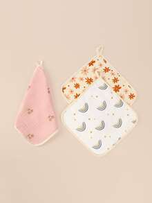 3入組彩虹雛菊＆櫻桃圖案童裝手帕,具皺紋質感 - 彩色 - 查看 2