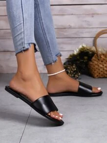 女士單片時尚平底涼鞋 - 黑色 - 查看 4