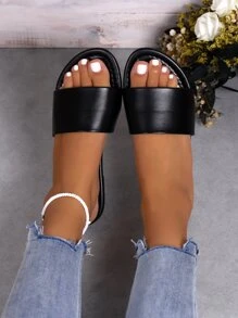 女士單片時尚平底涼鞋 - 黑色 - 查看 7