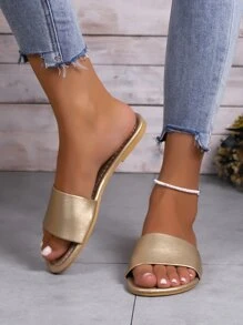 女性一片式時尚平底涼鞋 - 金色 - 查看 5