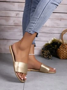 女性一片式時尚平底涼鞋 - 金色 - 查看 4