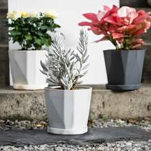 3 件装花盆，深灰色/浅灰色/米色塑料花盆，带托盘的现代装饰性小花盆，花卉植物容器种子起始盆，适用于所有室内植物、多肉植物、草本植物和幼苗苗圃 - 彩色 - 查看 3