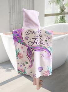 1 件紫色美人鱼图案亲子连帽浴巾，现代风格超细纤维矩形吸水换衣斗篷多功能毛巾，适用于室内浴室和室外海滩夏季婚礼家居浴室装饰沙滩装返校 - 彩色 - 查看 7