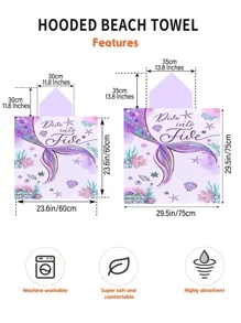 1 件紫色美人鱼图案亲子连帽浴巾，现代风格超细纤维矩形吸水换衣斗篷多功能毛巾，适用于室内浴室和室外海滩夏季婚礼家居浴室装饰沙滩装返校 - 彩色 - 查看 9