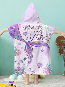 1 件紫色美人鱼图案亲子连帽浴巾，现代风格超细纤维矩形吸水换衣斗篷多功能毛巾，适用于室内浴室和室外海滩夏季婚礼家居浴室装饰沙滩装返校 - 彩色 - 查看 6