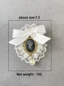 新品灰色复古时尚高端蕾丝蝴蝶结和压花公主皇冠胸针适用于派对礼服装饰，是送给女性情人节、妈妈、母亲、母亲节、礼物的完美礼物 - 灰色 - 查看 3