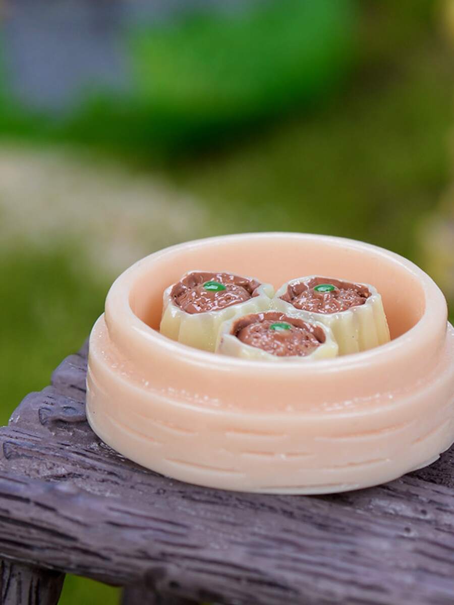 3pcs Blind Box Resin Food Miniatures Including Steamed Buns, Rice Balls