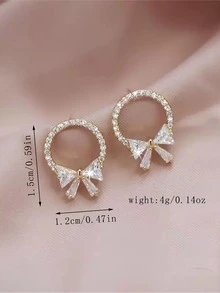 優雅蝴蝶結&方晶鋯石耳釘和耳墜適合女士,日常穿著首飾配件