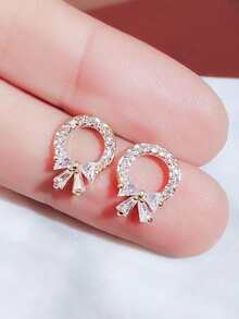 優雅蝴蝶結&方晶鋯石耳釘和耳墜適合女士,日常穿著首飾配件