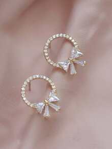 優雅蝴蝶結&方晶鋯石耳釘和耳墜適合女士,日常穿著首飾配件