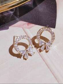 優雅蝴蝶結&方晶鋯石耳釘和耳墜適合女士,日常穿著首飾配件