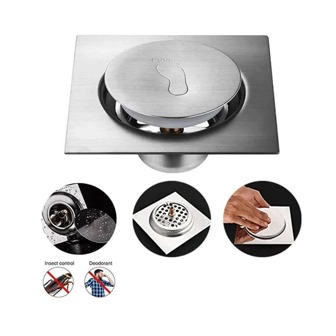 Colador de desagüe de ducha cuadrado anti-olor, con filtro y cubierta extraíble, decoración de baño para el verano