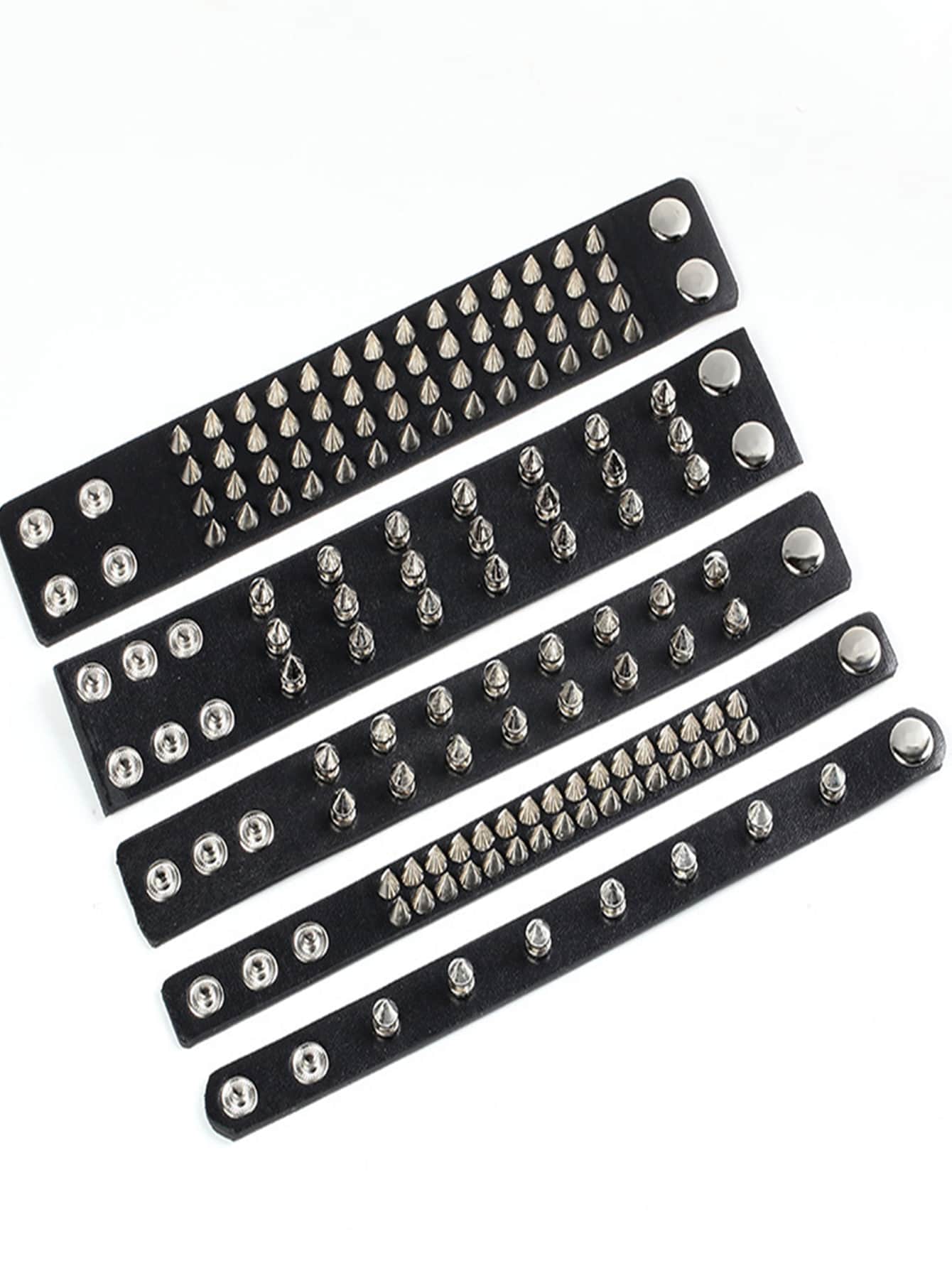 1 Miếng Cô gái Goth hiện đại chất liệu da PU Spike Dát Đầy Vòng tay Cho nam giới , Đường phố Rock Thời trang Phụ kiện - màu đen - Xem 1