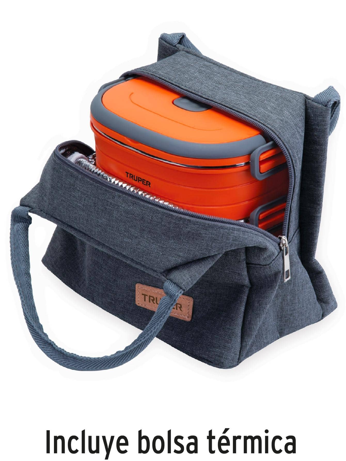 Lonchera térmica con 3 contenedores de acero inoxidable 66076 Truper - Naranja - Ver 1