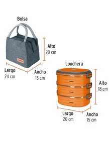 Lonchera térmica con 3 contenedores de acero inoxidable 66076 Truper - Naranja - Ver 3