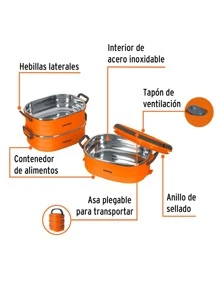 Lonchera térmica con 3 contenedores de acero inoxidable 66076 Truper - Naranja - Ver 4
