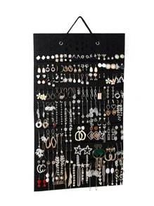 1 bolsa de almacenamiento de joyería colgante de poliéster portátil, estuche de almacenamiento de joyería multifuncional negro Simple - Negro - Ver 7