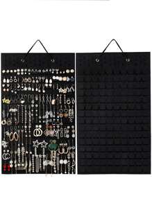 1 bolsa de almacenamiento de joyería colgante de poliéster portátil, estuche de almacenamiento de joyería multifuncional negro Simple - Negro - Ver 1