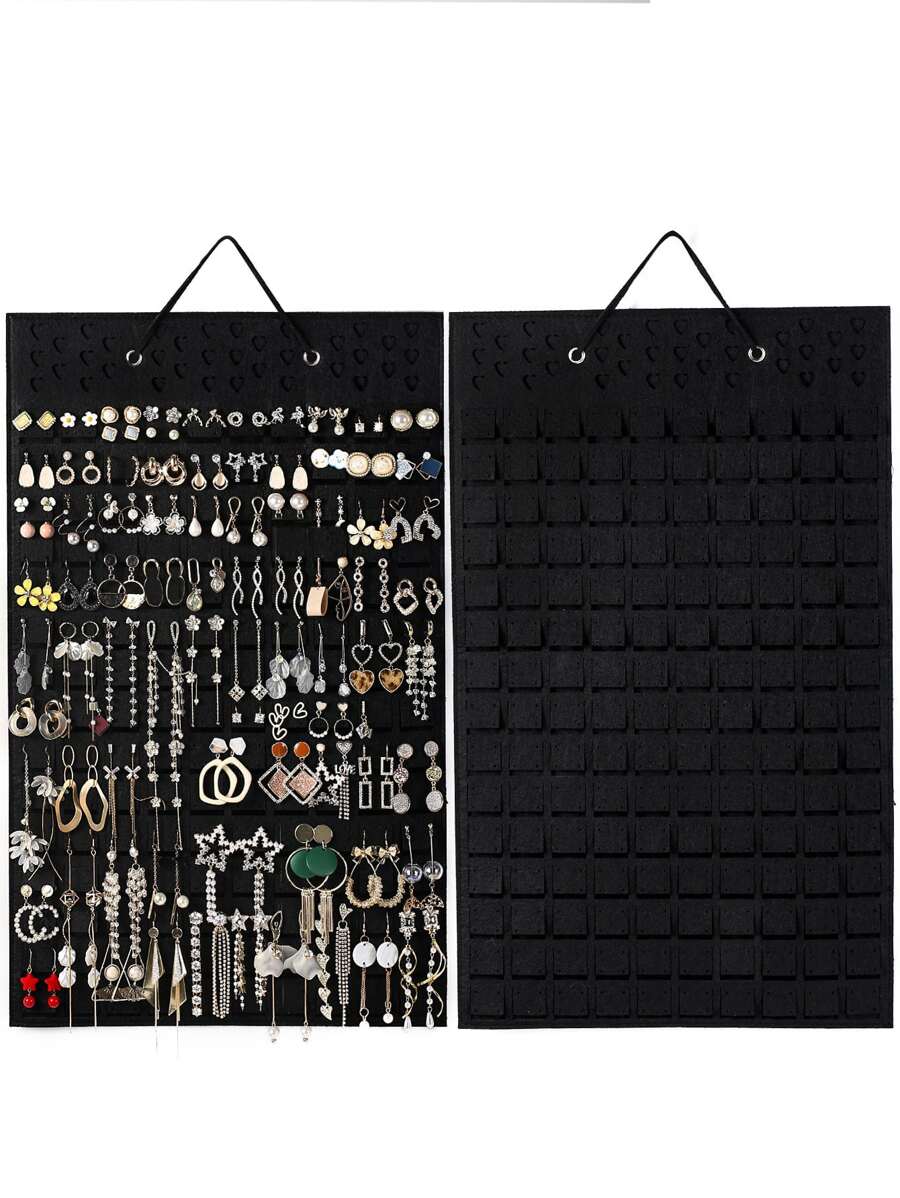 1 bolsa de almacenamiento de joyería colgante de poliéster portátil, estuche de almacenamiento de joyería multifuncional negro Simple - Negro - Ver 1