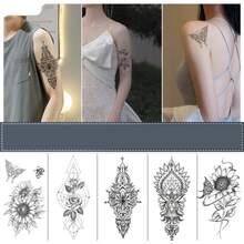 1 件防水临时纹身贴纸蛇龙玫瑰花闪光纹身鹰骷髅人体艺术手臂假袖纹身女士男士 - 紅色 - 查看 2