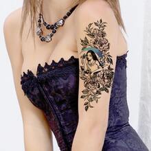 1 件防水临时纹身贴纸蛇龙玫瑰花闪光纹身鹰骷髅人体艺术手臂假袖纹身女士男士 - 紅色 - 查看 4