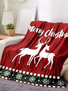 1條聖誕麋鹿和雪花圖案絨毛毯,溫暖、柔軟且多用途 - 彩色 - 查看 2
