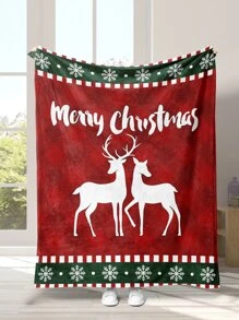 1條聖誕麋鹿和雪花圖案絨毛毯,溫暖、柔軟且多用途 - 彩色 - 查看 1