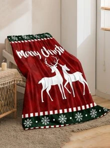 1條聖誕麋鹿和雪花圖案絨毛毯,溫暖、柔軟且多用途 - 彩色 - 查看 4