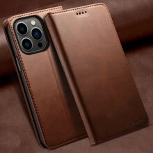 Suteni PU皮革翻盖卡套手机壳,支持无线充电,兼容 17 Pro Max、17 Air、16、15 Plus、14、13、12、11、7、8、Xs Max以及Galaxy S26、S25 Ultra、S24、S23、S22。 - 棕色 - 查看 2