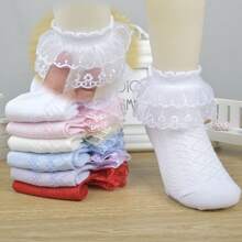 6pairs/pack Girls' Lace Trim Mesh Short Socks In 6 Colors For Daily Wear - Multicolor - View 1