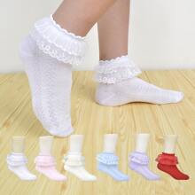 6pairs/pack Girls' Lace Trim Mesh Short Socks In 6 Colors For Daily Wear - Multicolor - View 4