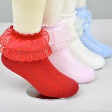 6pairs/pack Girls' Lace Trim Mesh Short Socks In 6 Colors For Daily Wear - Multicolor - View 2