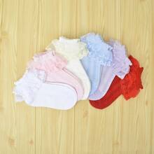 6pairs/pack Girls' Lace Trim Mesh Short Socks In 6 Colors For Daily Wear - Multicolor - View 3