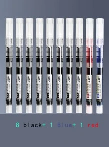 Style Quick-dry Liquid Rollerball Pen, 8 Black + 1 Red + 1 Blue With Random Label - Multicolor - View 3