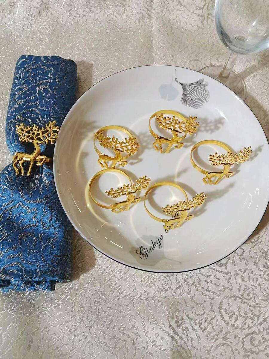 6 Peças Anéis De Guardanapo De Decoração De Mesa, Porta-guardanapos Criativos - Dourado - Visão 1