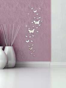 1pc Silver Mirror Surface 3d Plastic Butterfly Wall Sticker For Tv Background Wall Ceiling Decoration Creative Mural Decal - Silver - View 3