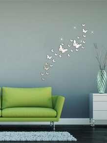 1pc Silver Mirror Surface 3d Plastic Butterfly Wall Sticker For Tv Background Wall Ceiling Decoration Creative Mural Decal - Silver - View 1