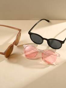 3 件装塑料椭圆形框架时尚眼镜，适合夏季海滩 - 彩色 - 查看 3