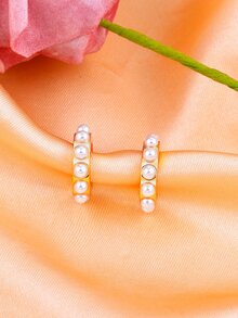 1對時尚鍍金珍珠耳夾耳環適合女士