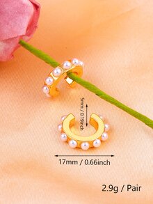 1對時尚鍍金珍珠耳夾耳環適合女士