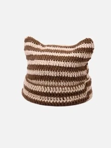 Cute 1pc Women Wool Mix Striped Pattern Casual Beanie - Black - View 13